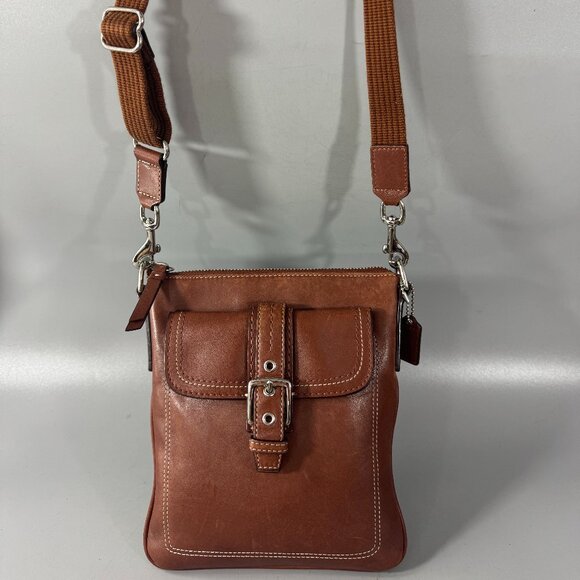 Vintage Coach Crossbody Bag Purse Hampton Swing Pack British Tan Silver - Picture 1 of 15